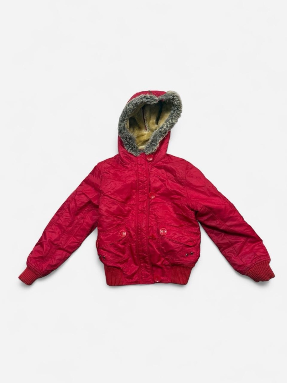 Cato Red Hooded Kids Puffer Jacket with Faux Fur Lining